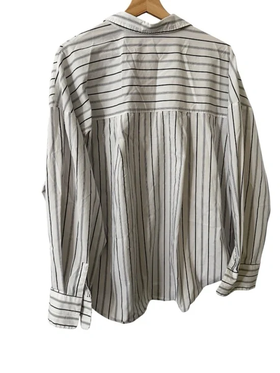 Express Stretch Cotton Poplin Striped Boyfriend Shirt - Picture 2 of 3